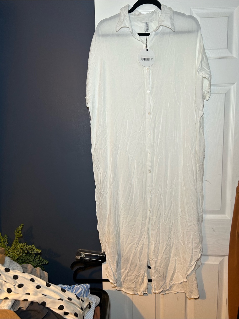 Boho Me White Button-Down Gauzy Shirt Dress